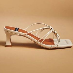 Angel Alarcon Square Toe Strappy Heels in Off-White/Lt Gray Sz 8 US/38 EU - NWT